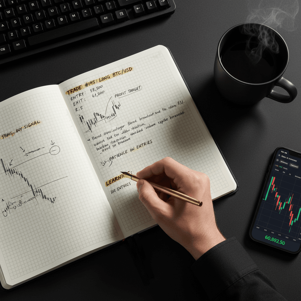 Trading journal showing consistent daily entries and records